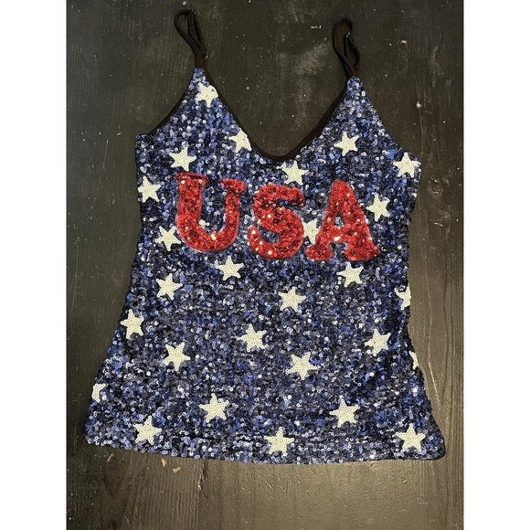 Third Wish Fred Meyer USA Sequined Spaghetti Strap Tank Top S Small NWT - Picture 1 of 3